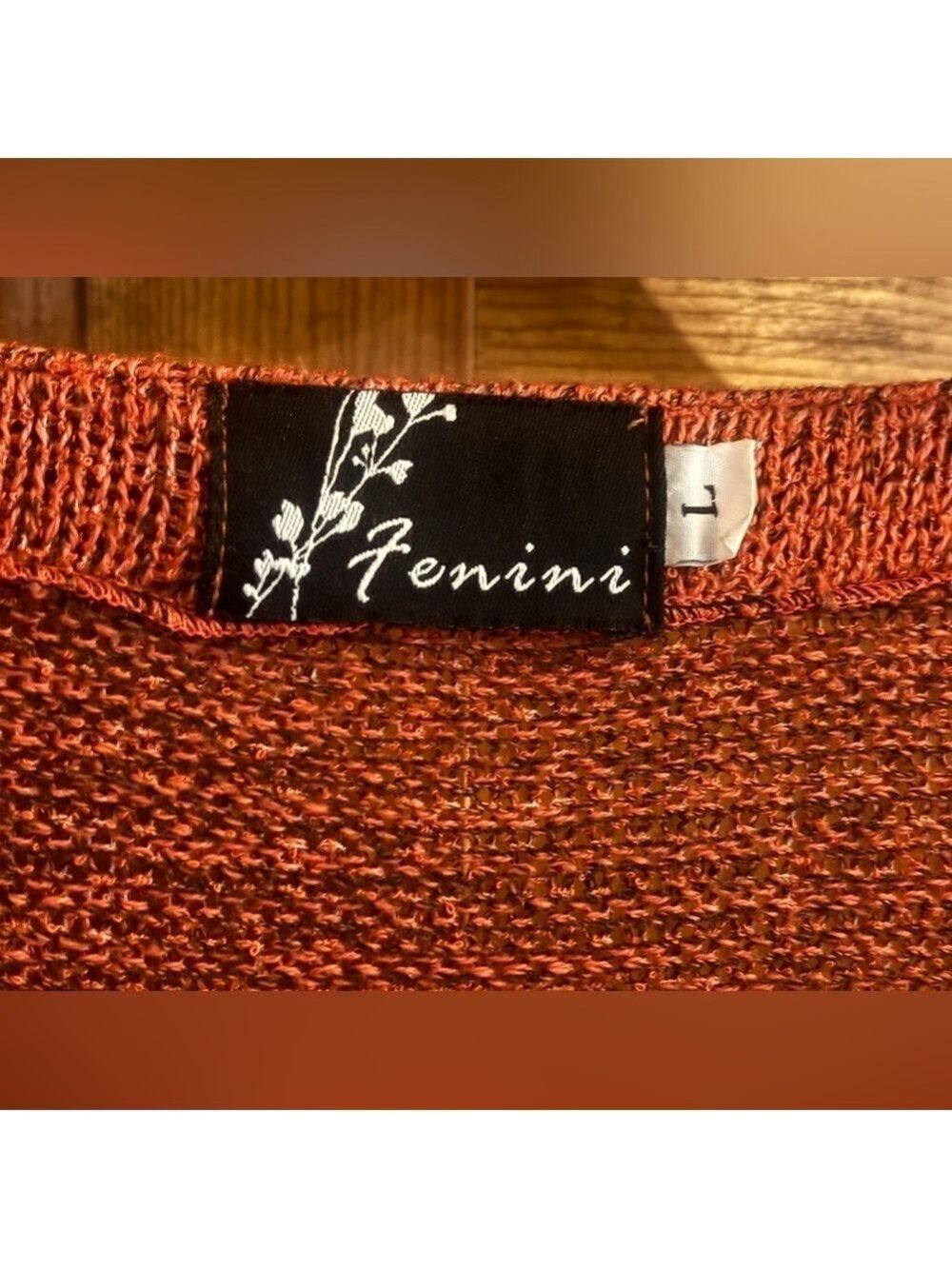 FENINI Designer Burnt Orange Textured Knit Cardigan • Artful Layering•Fits M–XL - Picture 8 of 17